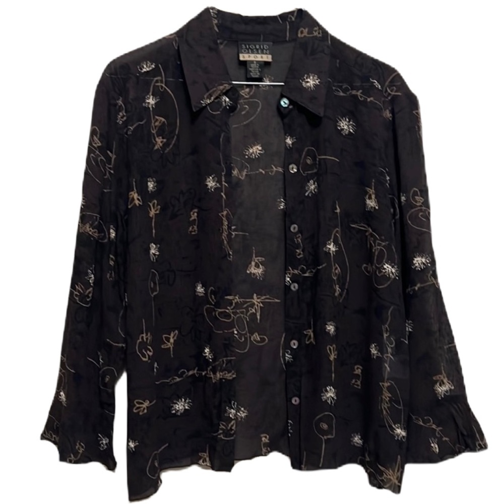 Women’s SIGRID OLSEN Sport, Collared, Medium Bell Sleeves Top, Multi Colors, Sm